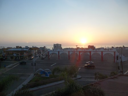 View of ocean sunset from our room at the Oasis of Hope Hospital